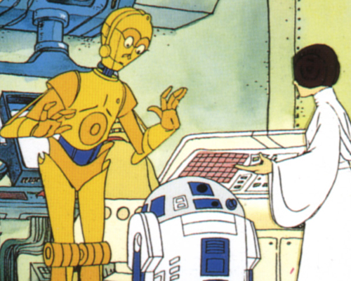 The Star Wars Holiday Special 1978 Cartoon C-3PO with Princess Leia, Luke Skywalker, and R2-D2