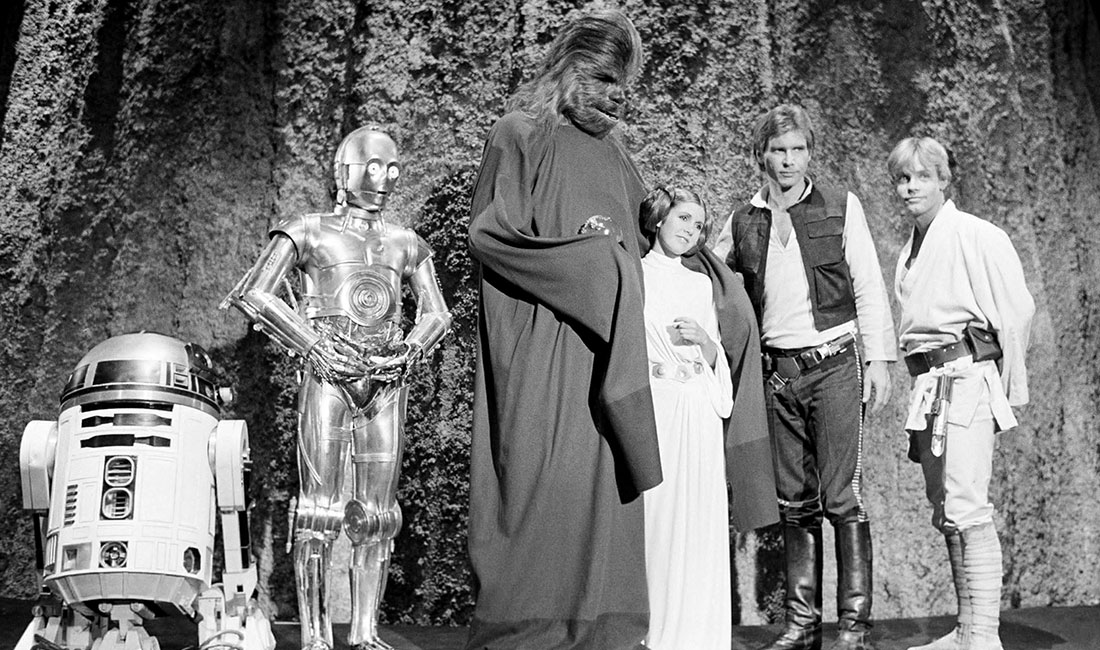 The Star Wars Holiday Special 1978 Luke Skywalker with R2-D2, C-3PO, Chewbacca, Princess Leia, and Han Solo