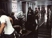 Behind the scenes - shooting Vader and Bast walking down the corridor.  From The Star Wars Album.