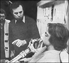 Behind the scenes - note George Lucas and Gary Kurtz observing.